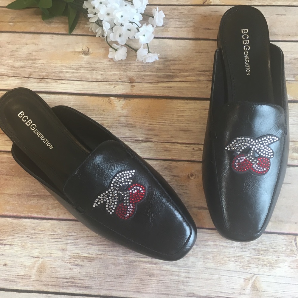 Cherry Embellished Low Flat Mule Black - Picture 3 of 6